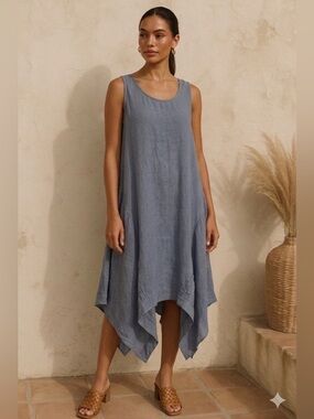 NWT Linen dress Handkerchief hemline made in Italy